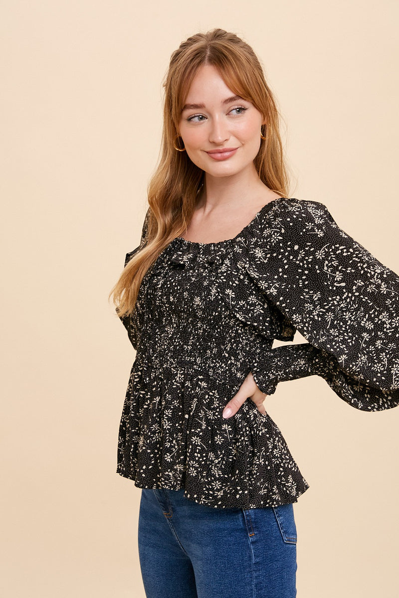 Teal Striped Ruffle Smocked Top main image 1