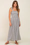 Black Striped Smocked Shoulder Tie Maxi Dress