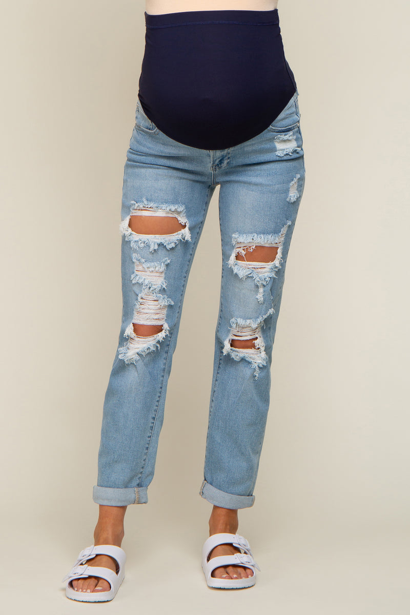 PinkBlush Blue Lightly Distressed Maternity Skinny Jean main image 0