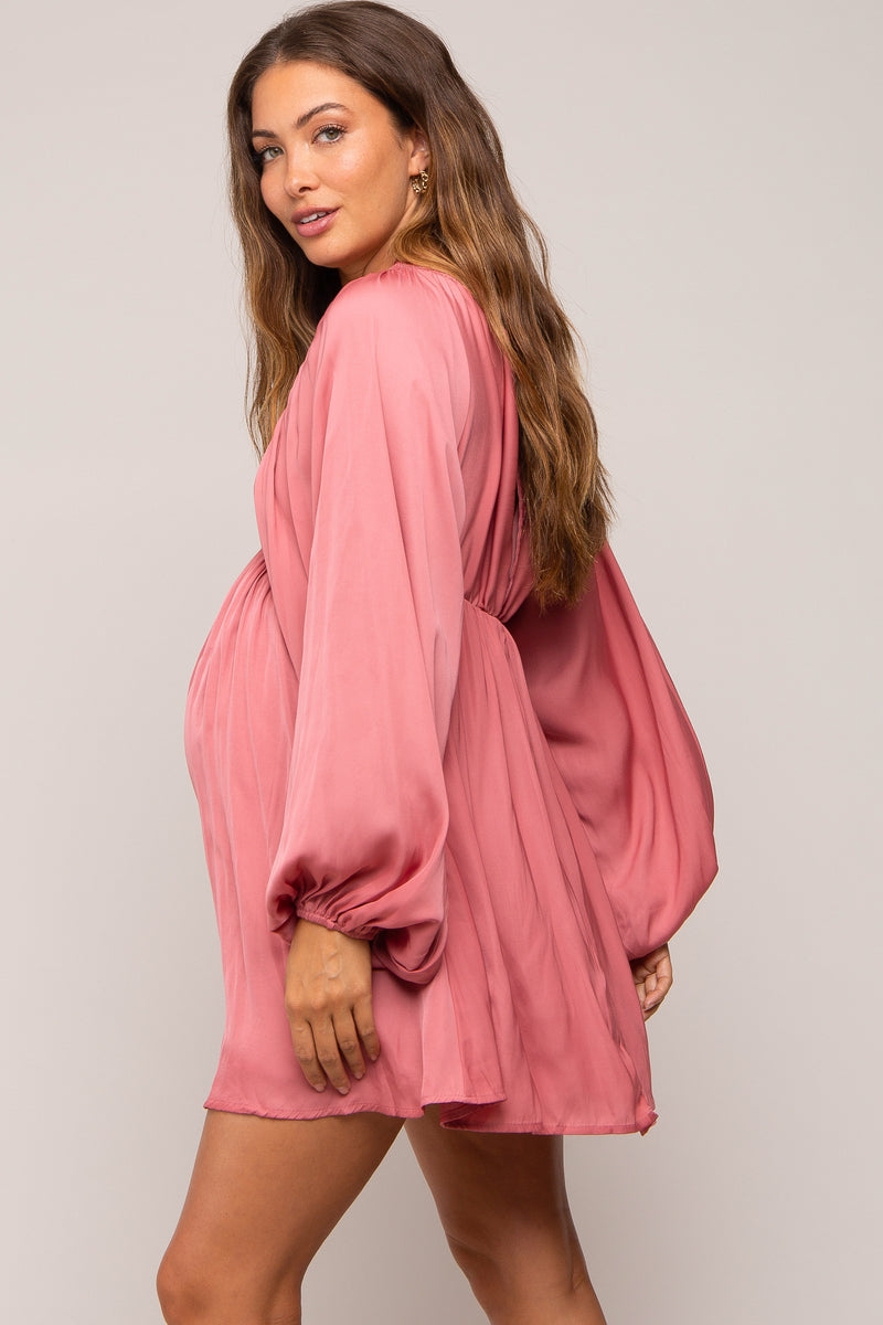 Deep V-neck Chiffon Maternity Dresses with Bows Blushing Pink