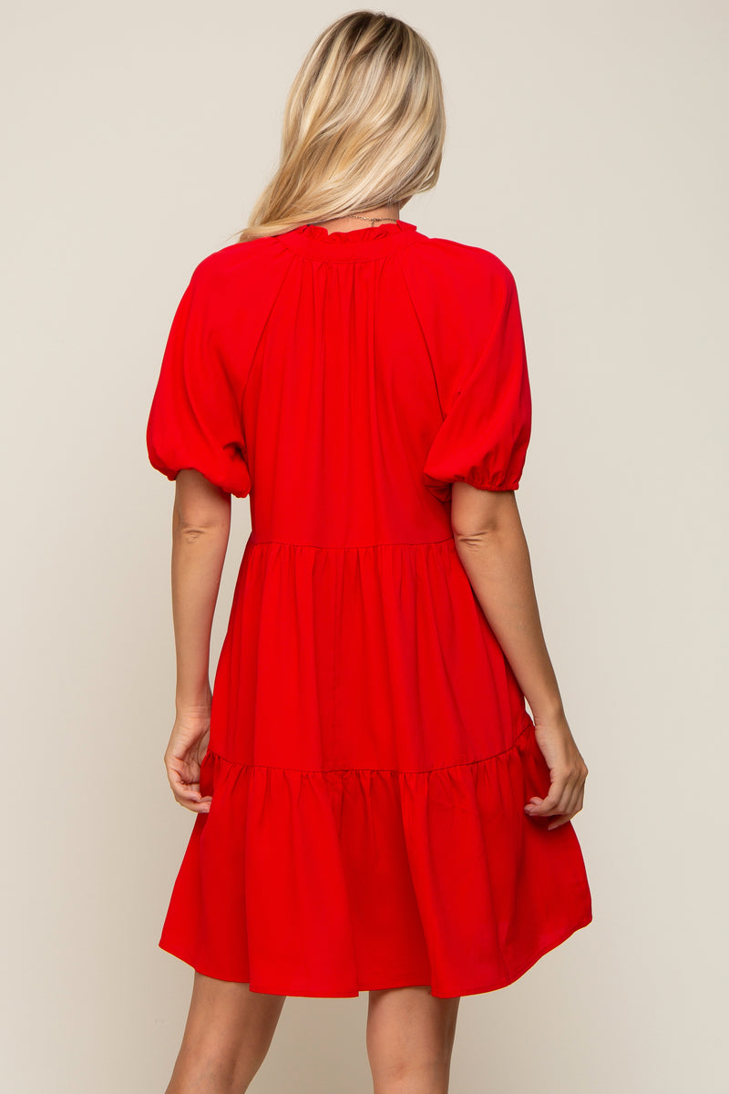 Rose Red Fold Cuffs Short Sleeve Satin Shirt
