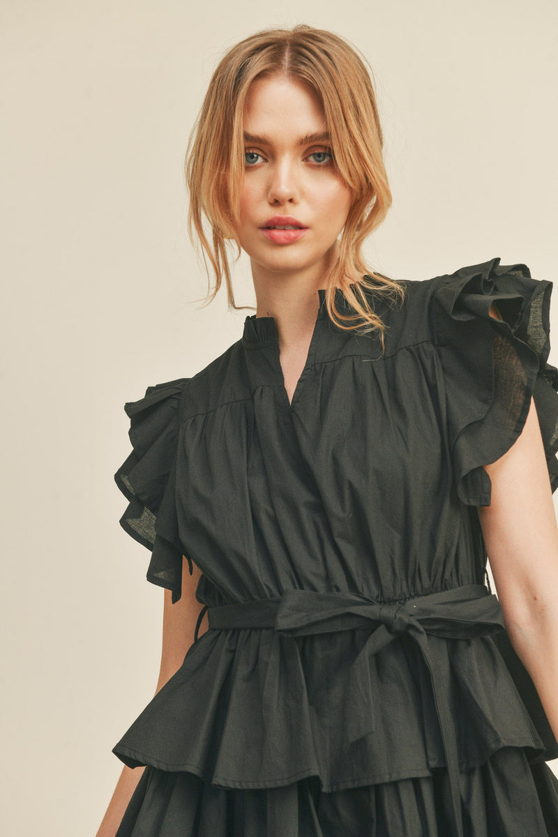 Black Ruffle Tiered Mini Dress – PinkBlush