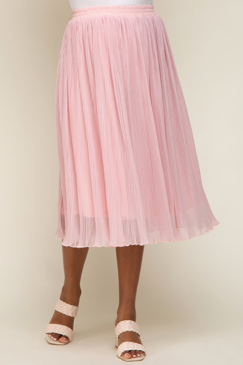 Elastic Waist Pink Pleated Skirt 48 2layer Size 38 40,42,44 46,48