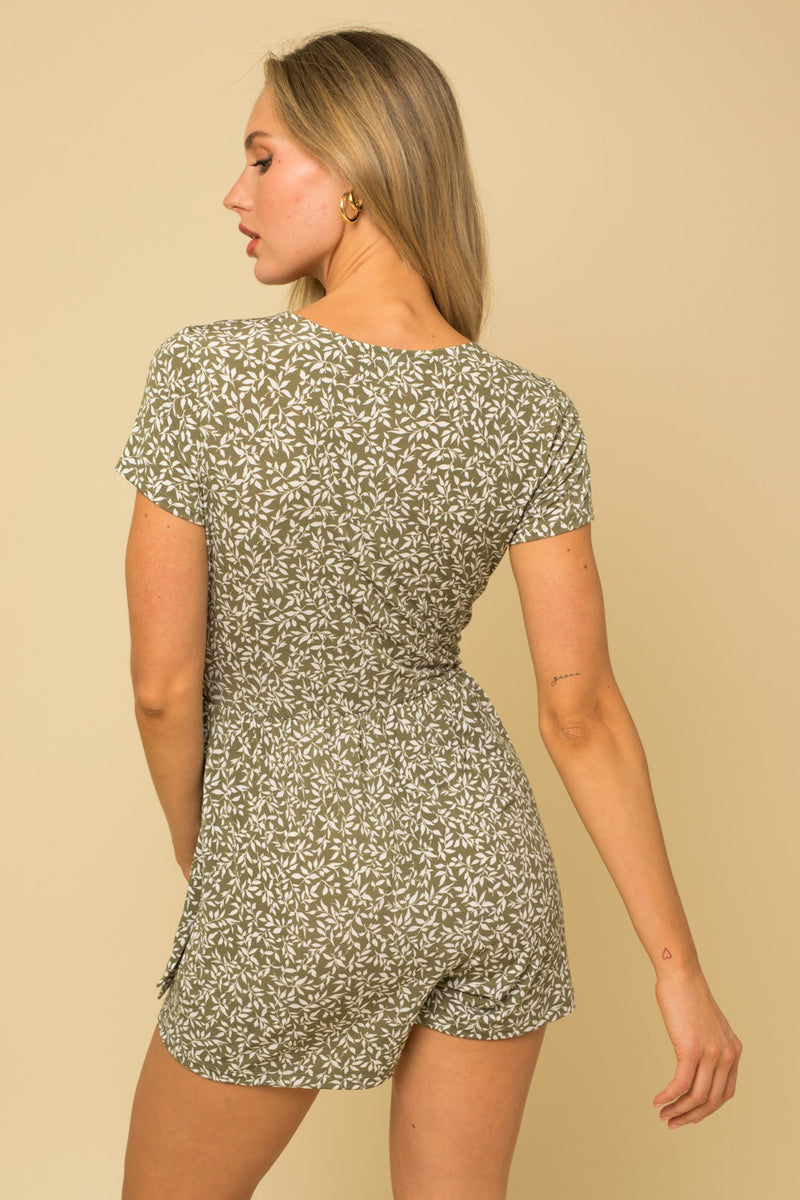Sage-Off White Short Sleeve Surplice Romper  PinkBlush