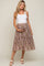 Mocha Floral Plisse Ruffle Accent Maternity Midi Skirt