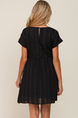 Black Striped Pocketed Maternity Dress