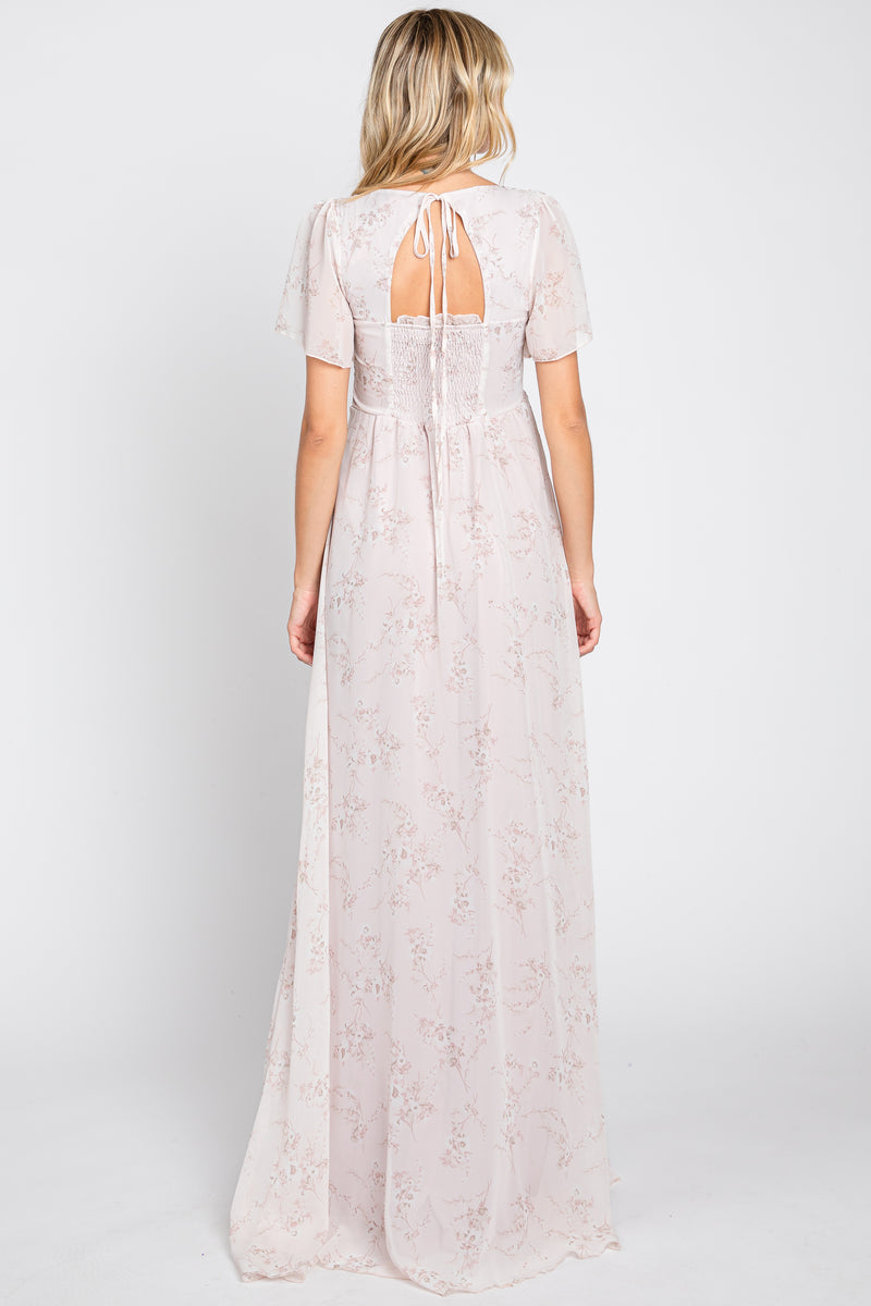 Light Pink Floral Smocked Chiffon Maxi Dress – PinkBlush