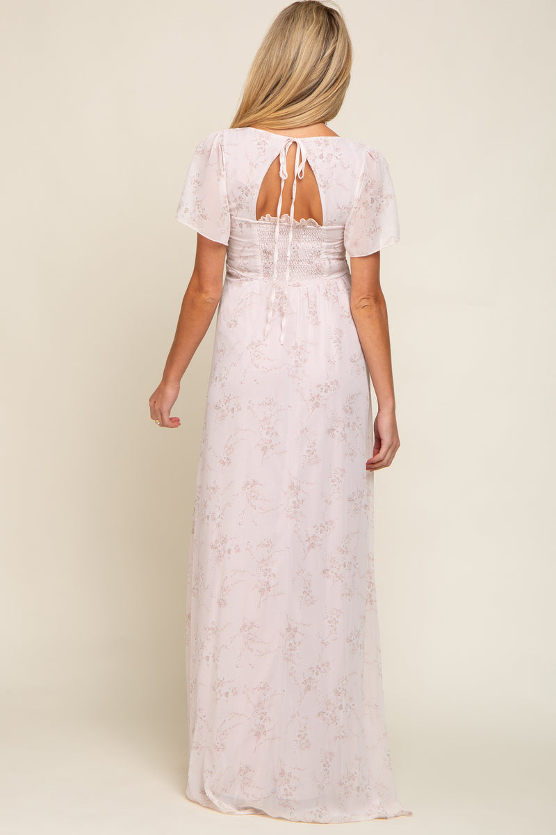 Pink Smocked Top Lace Maternity Maxi Dress