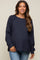 Navy Oversized Waffle Knit Long Sleeve Top