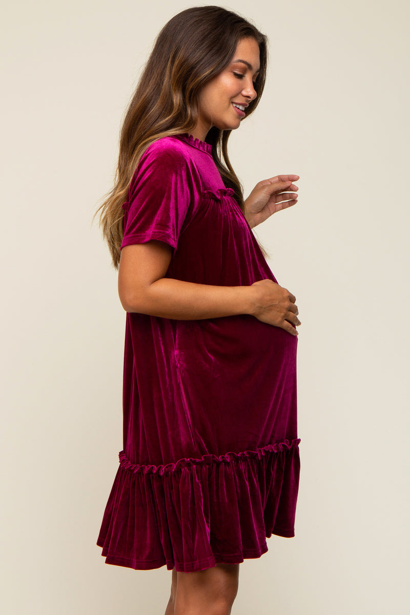 Burgundy Jade Ruffle Accent Velvet Maternity Dress – PinkBlush