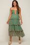 Green Floral Sleeveless Tiered Maternity Maxi Dress