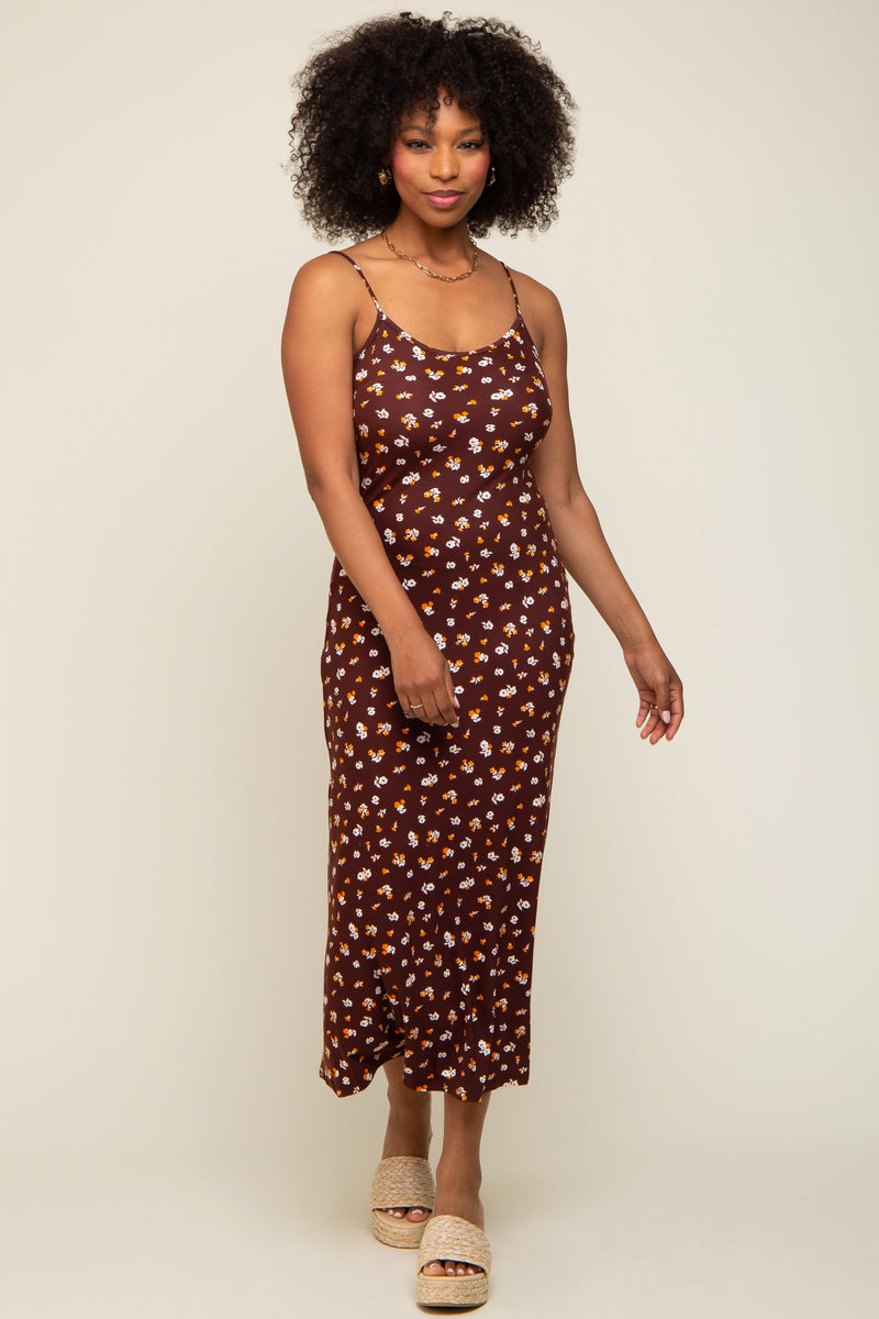 Brown & Tan Floral Midi Dress main image 1