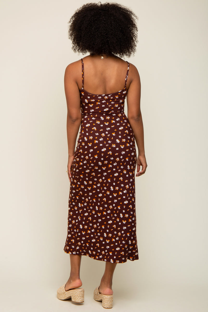 Brunswick Midi Shirt Dress in Black with Brown Leaf