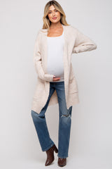 Beige Basic Knit Maternity Cardigan