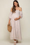 Cream Floral Square Neck Smocked Long Sleeve Maternity Maxi Dress