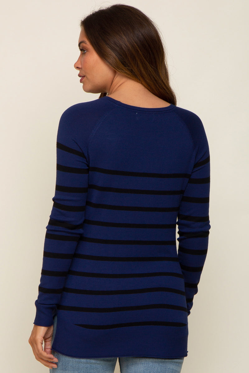Black Striped Long Sleeve Ribbed Maternity Top main image 1
