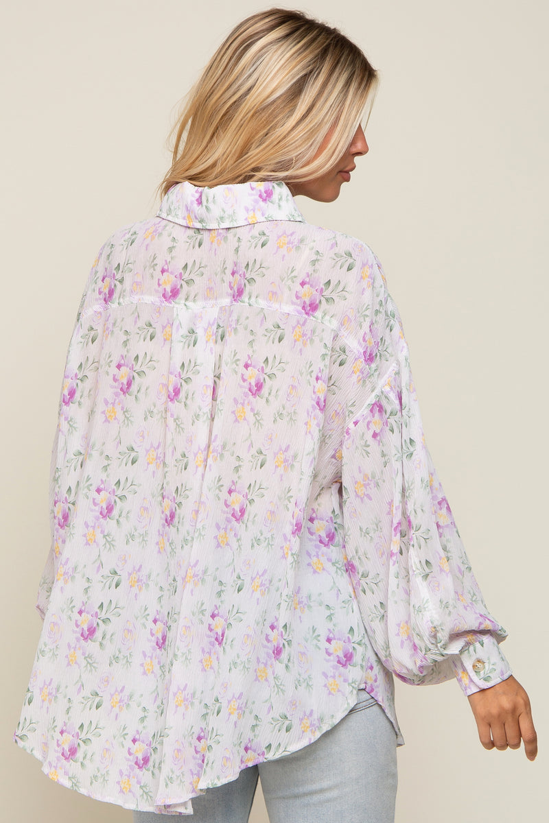Lavender Pleated Floral Oversized Blouse – PinkBlush