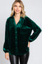 Hunter Green Velvet Button Fron Collared Blouse