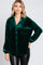 Hunter Green Velvet Button Fron Collared Blouse