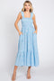 Light Blue Floral Sleeveless Smocked Ruffle Midi Dress