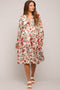 Ivory Floral Ruffle V-Neck Maternity Dress