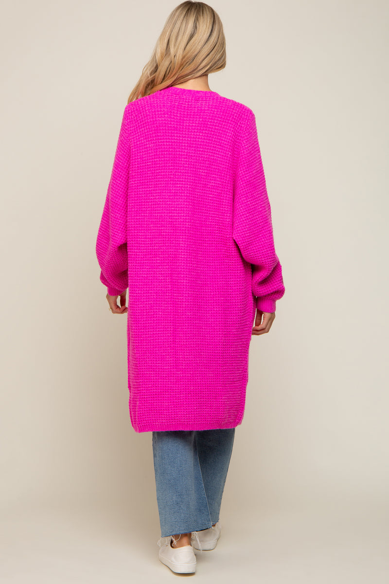 Pink Chunky Waffle Knit Oversized Collar Cardigan main image 0
