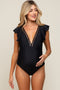 Black Ladder V-Neck Back Cutout Maternity One-Piece Swimsuit