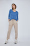 Blue Long Sleeve Knit Curved Hem Top