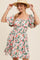 Cream Flower Print Square Neck Cinched Dress