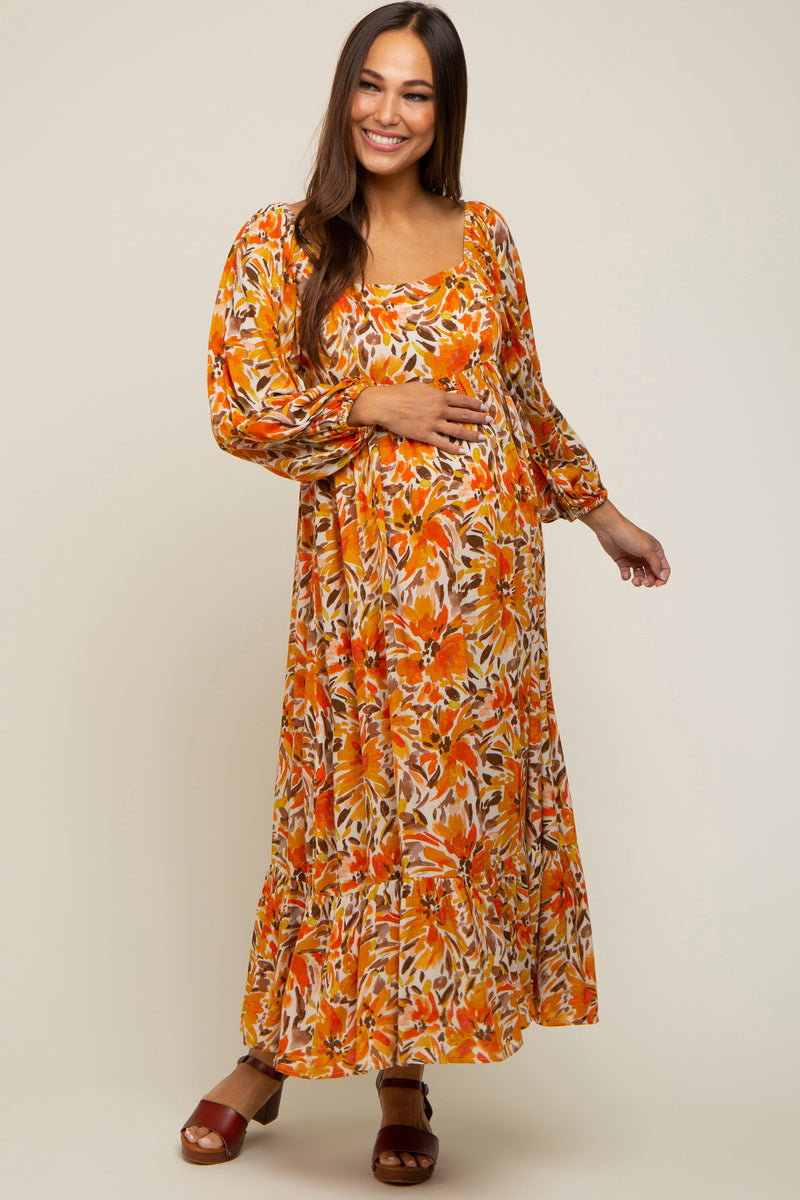Orange-Colored Maternity 3/4th Gown