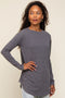 Charcoal Long Sleeve Curved Hem Top