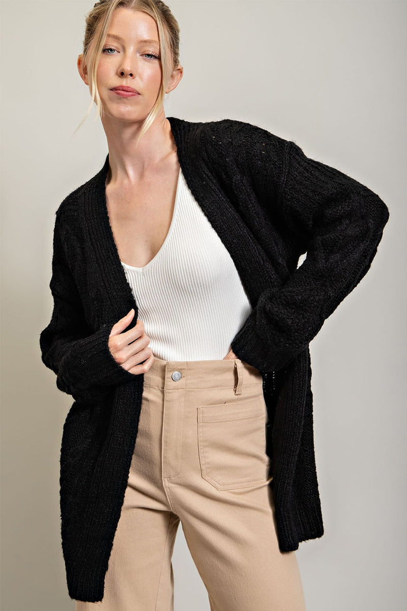 Black Cable Knit Shawl Cardigan
