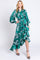 Green Satin Asymmetrical Flounce Trim Midi Dress