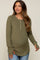 Olive Button Front Soft Knit Long Sleeve Henley Maternity Top