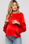 Red Satin Sequin Cuff Maternity Blouse
