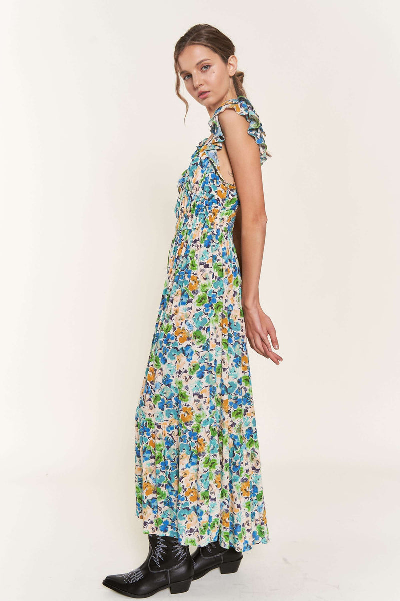 Blue Flowers Print Midi Dress - Carina main image 1