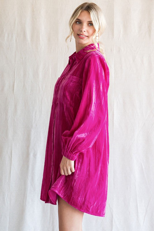 Magenta with orange piping button down dress main image 1