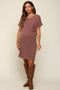 Brown Ribbed Front Pocket Dolman Short Sleeve Maternity Dress