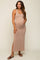 Beige Ribbed Sleeveless Side Slit Maternity Midi Dress