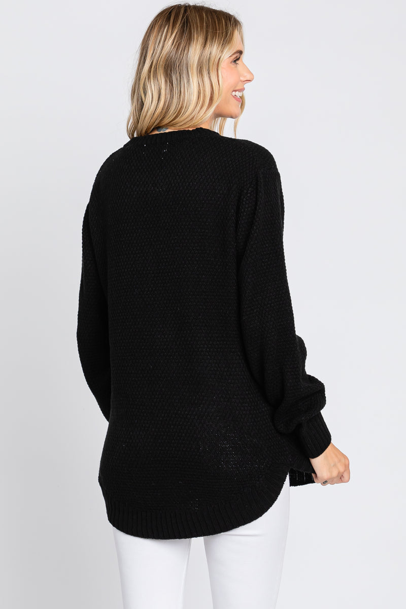 Black Knit Pullover Sweater PinkBlush