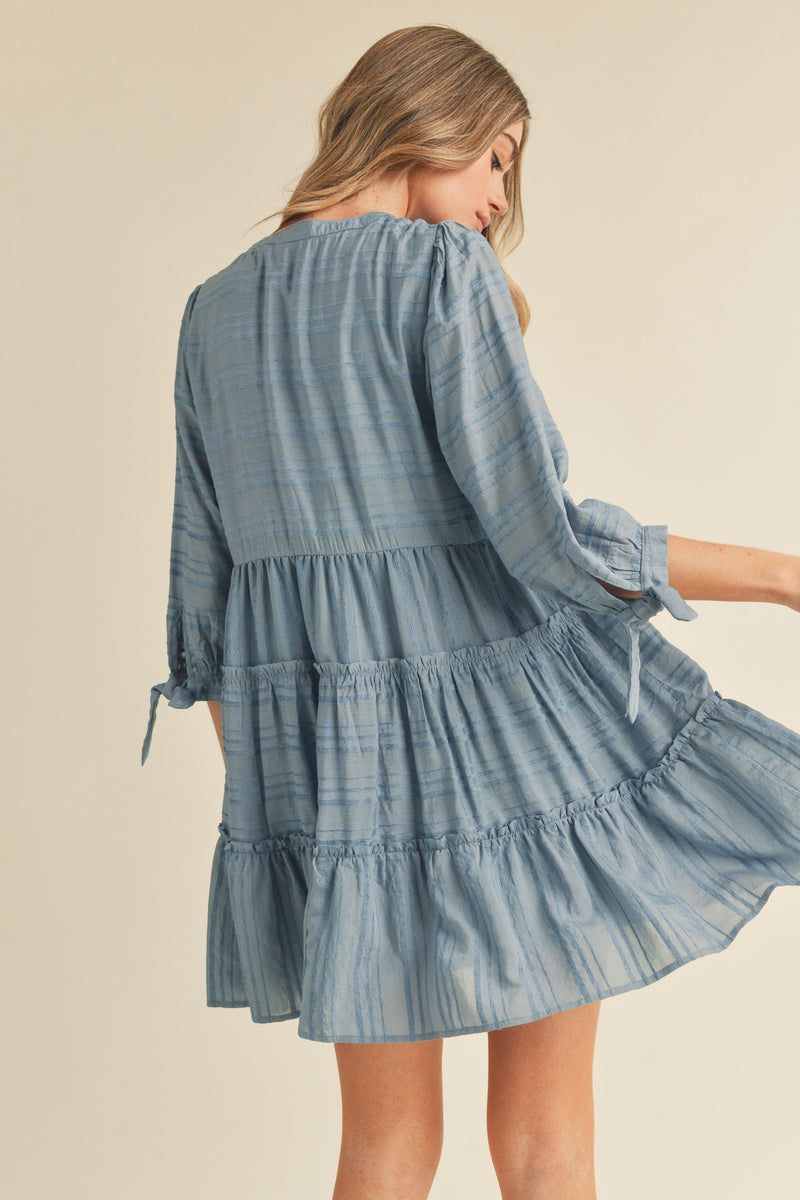 Structured Denim Mini Dress with Long Sleeves - Blue main image 1