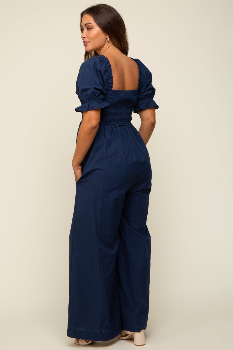 Jumpsuit With Puffed Sleeves, Square Neck And Wide Legs
