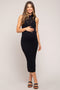 Black Open Knit Fitted Maternity Sweater Midi Dress