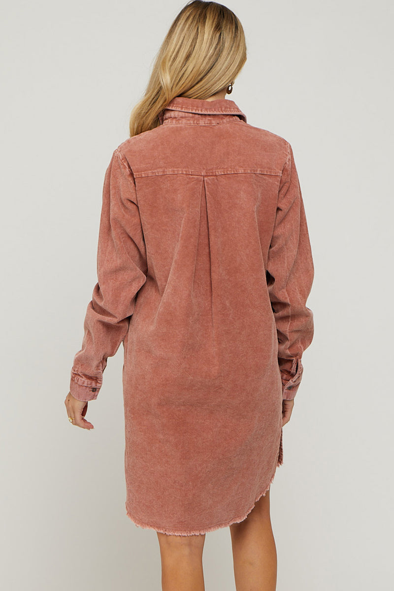 Rust Button Down Long Sleeve Maternity Midi Shirt Dress