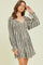Black Floral Stripe Smocked Long Sleeve Dress