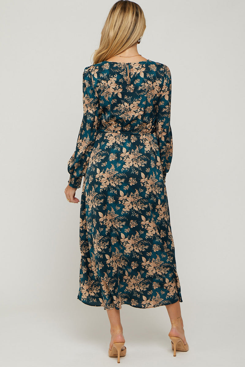 Women Teal Blue Printed Flared Maternity Dress