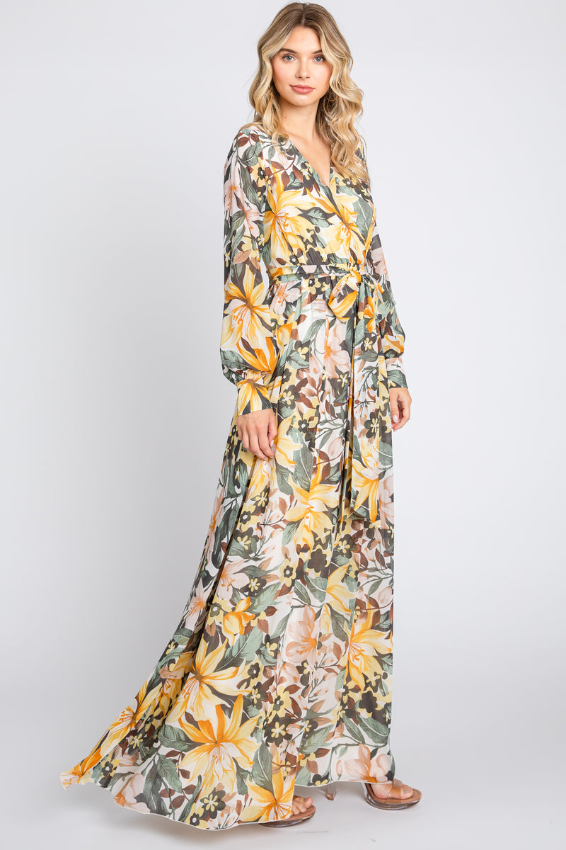 chinese dress ladies Bronze Satin Wrap Maxi Dress with Collar M main image 1