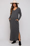 Charcoal Heathered Pocketed Long Sleeve Maternity Maxi Dress
