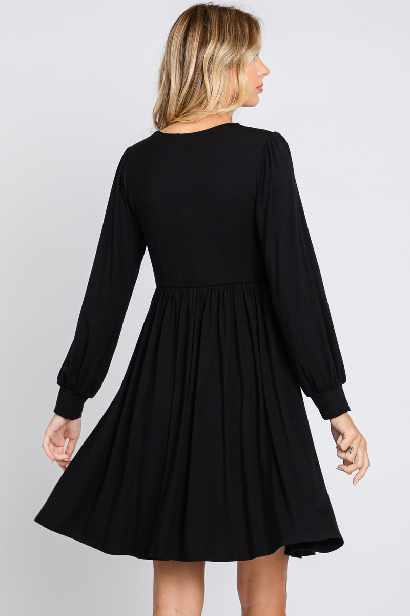 Black Long Puff Sleeve Dress – PinkBlush