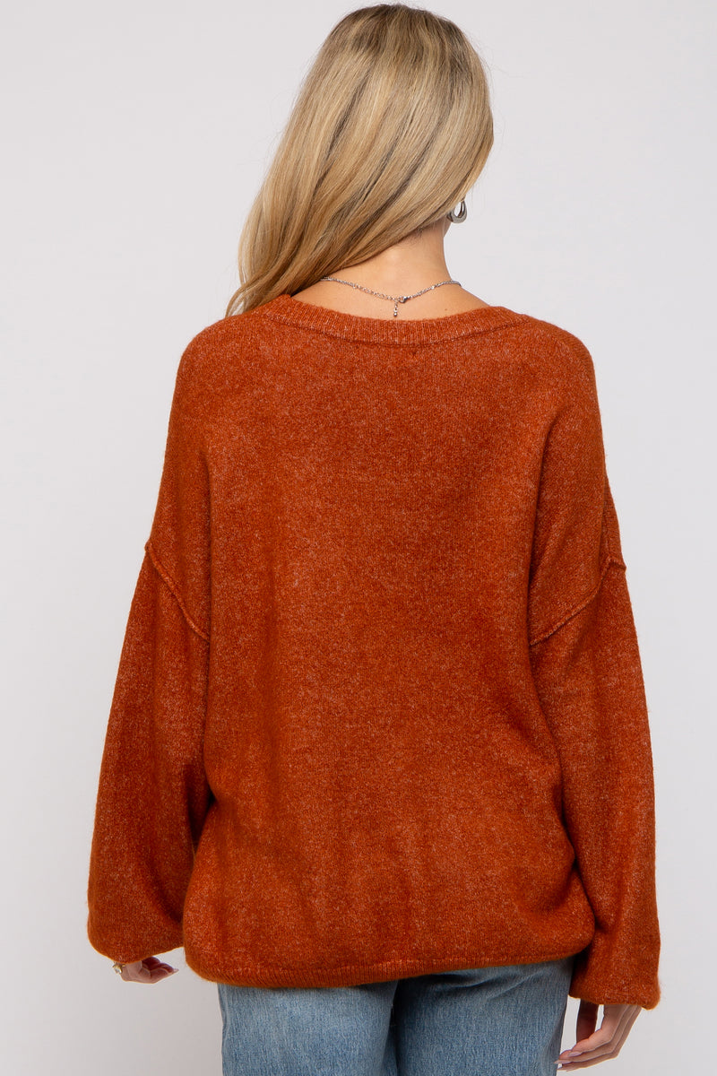 Camel Button Accent Turtleneck Maternity Sweater
